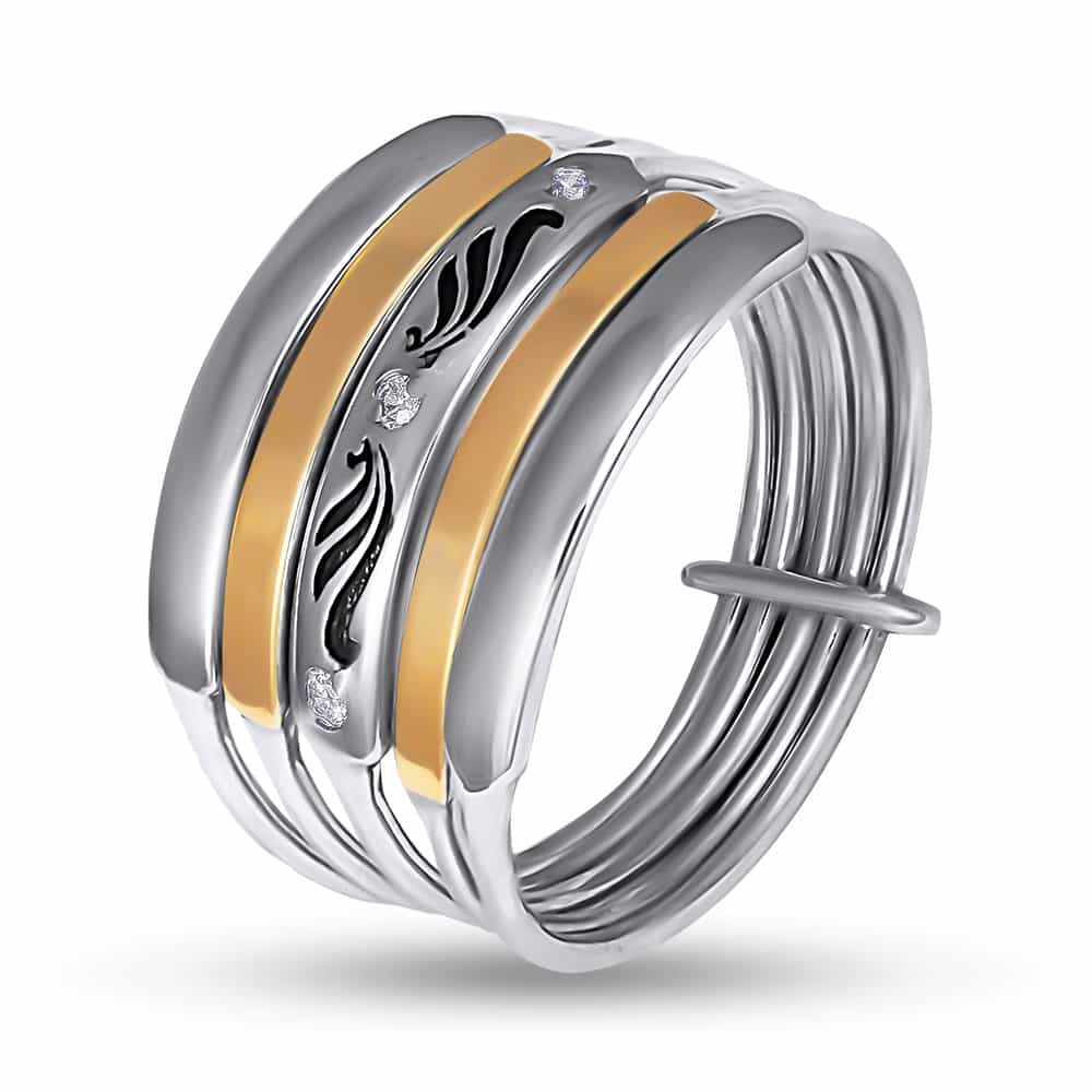 Серебряное кольцо с золотом и цирконами