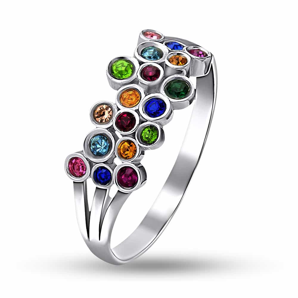 Серебряное кольцо с сапфиром, хризолитом, рубином, цитрином и топазом London blue