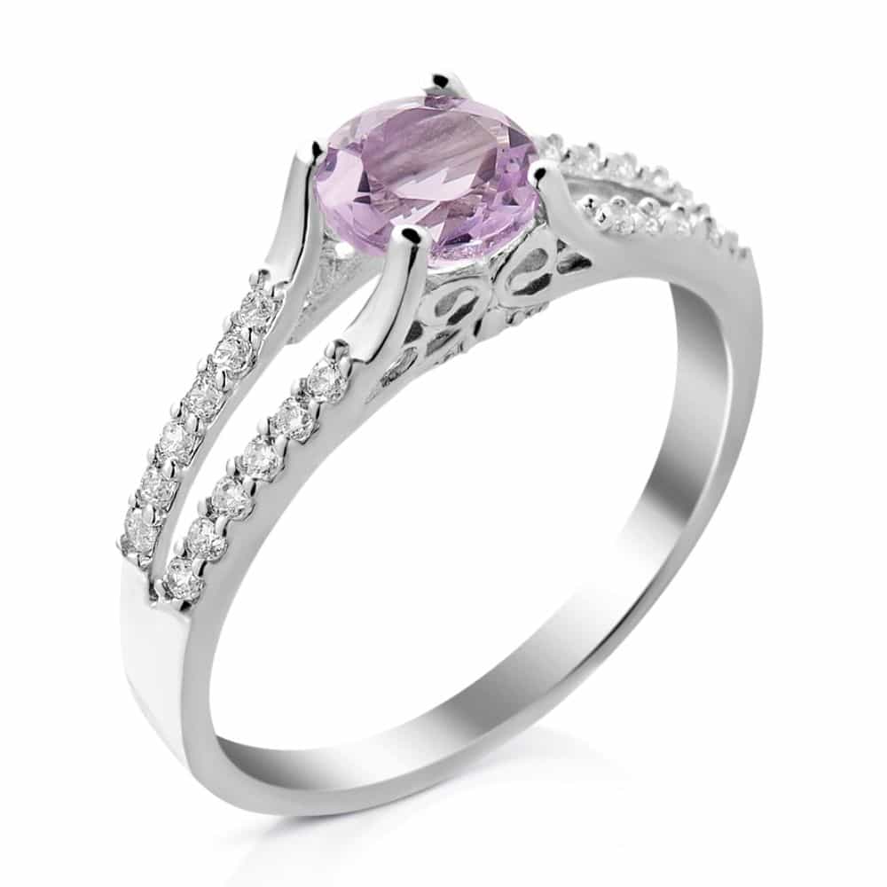 Серебряное кольцо с розовым аметистом и фианитами