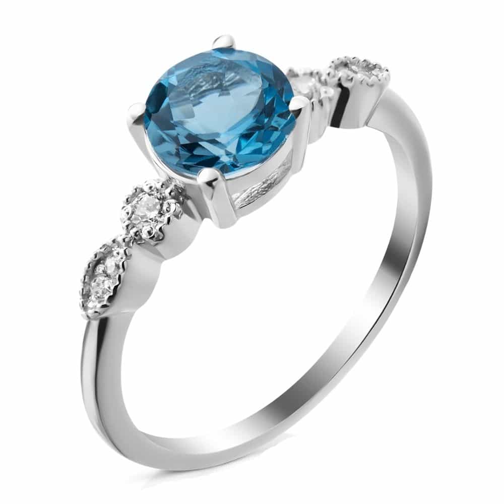 Серебряное кольцо с топазом Swiss Blue и фианитами