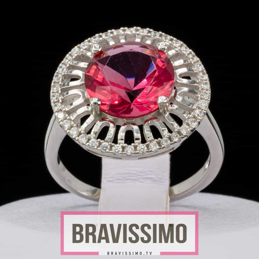 Серебряное кольцо с розовой шпинелью и фианитами
