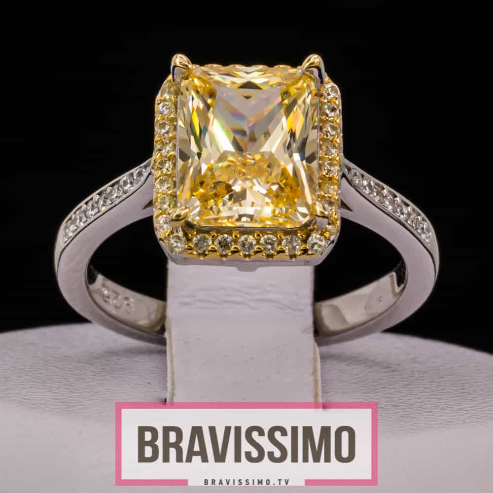 Серебряное кольцо с лимонным топазом и бриллиантами