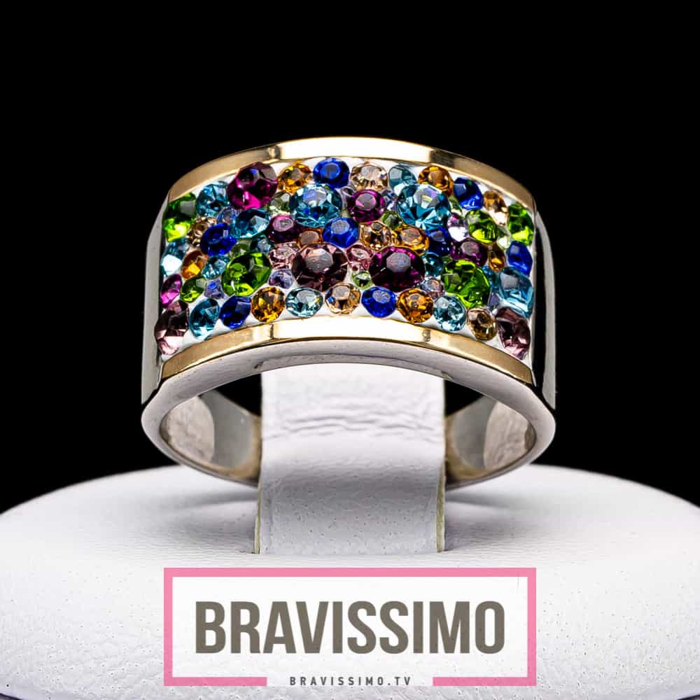 Серебряное кольцо с золотом и разноцветной шпинелью