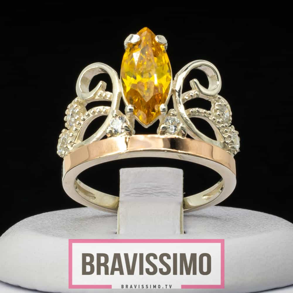 Серебряное кольцо с золотом, цитрином и бриллианитами