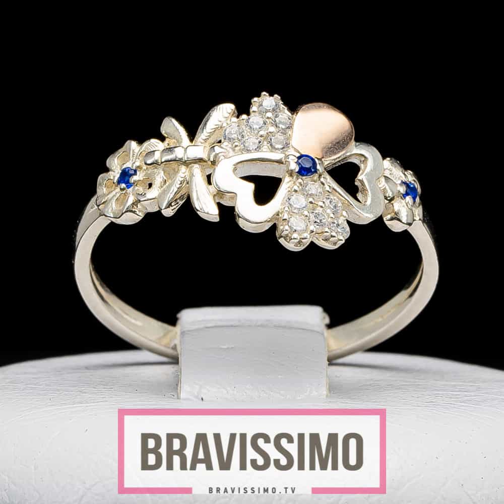 Серебряное кольцо с золотом, синей шпинелью и фианитами