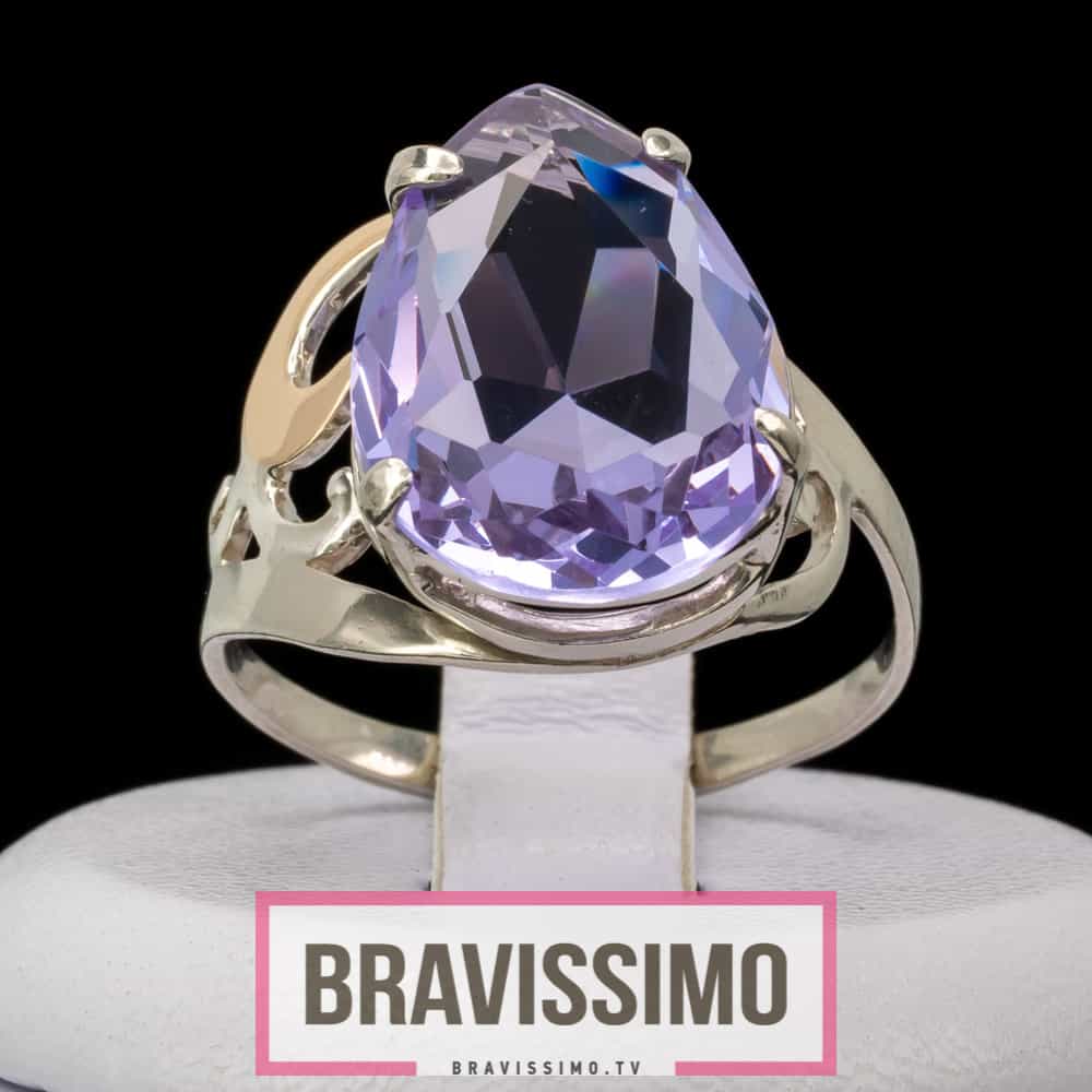 Серебряное кольцо с золотом и пурпурным сапфиром