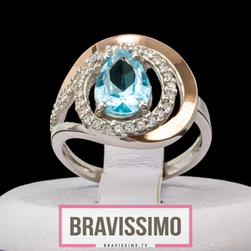 Серебряное кольцо с золотом, топазом, бриллианитом и фианитами