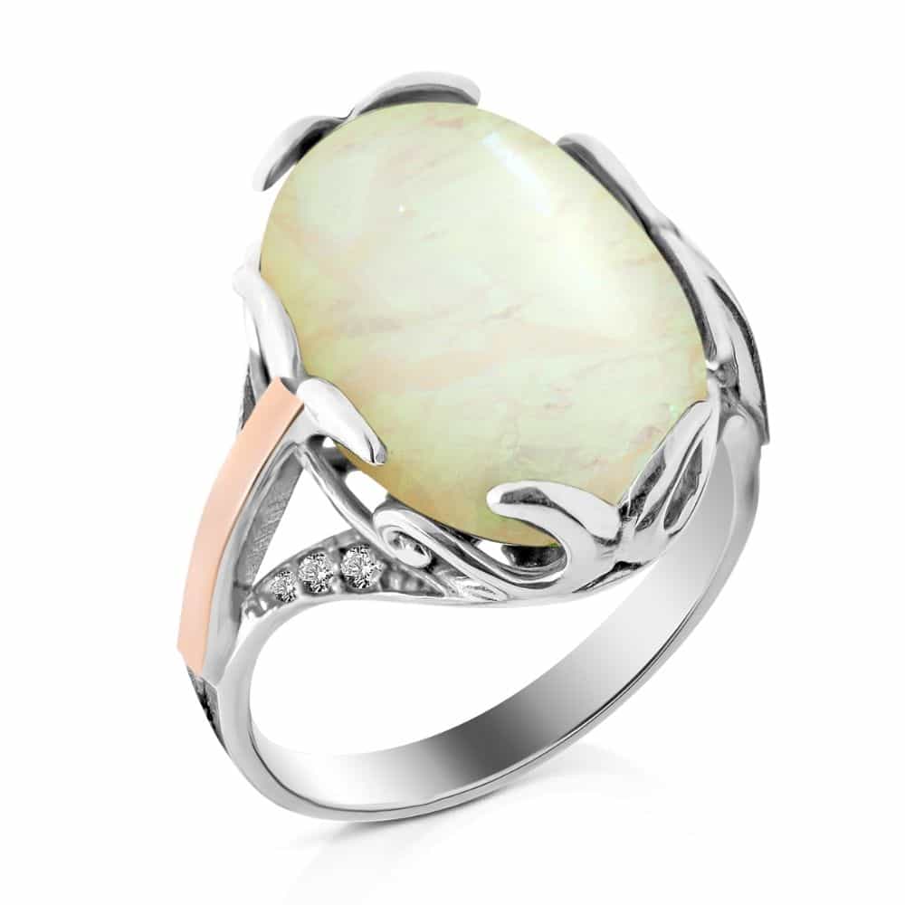 Серебряное кольцо с золотом и белым опалом