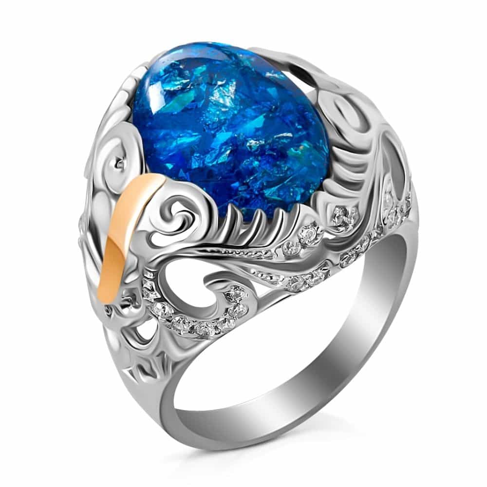 Серебряное кольцо с золотом и синим опалом