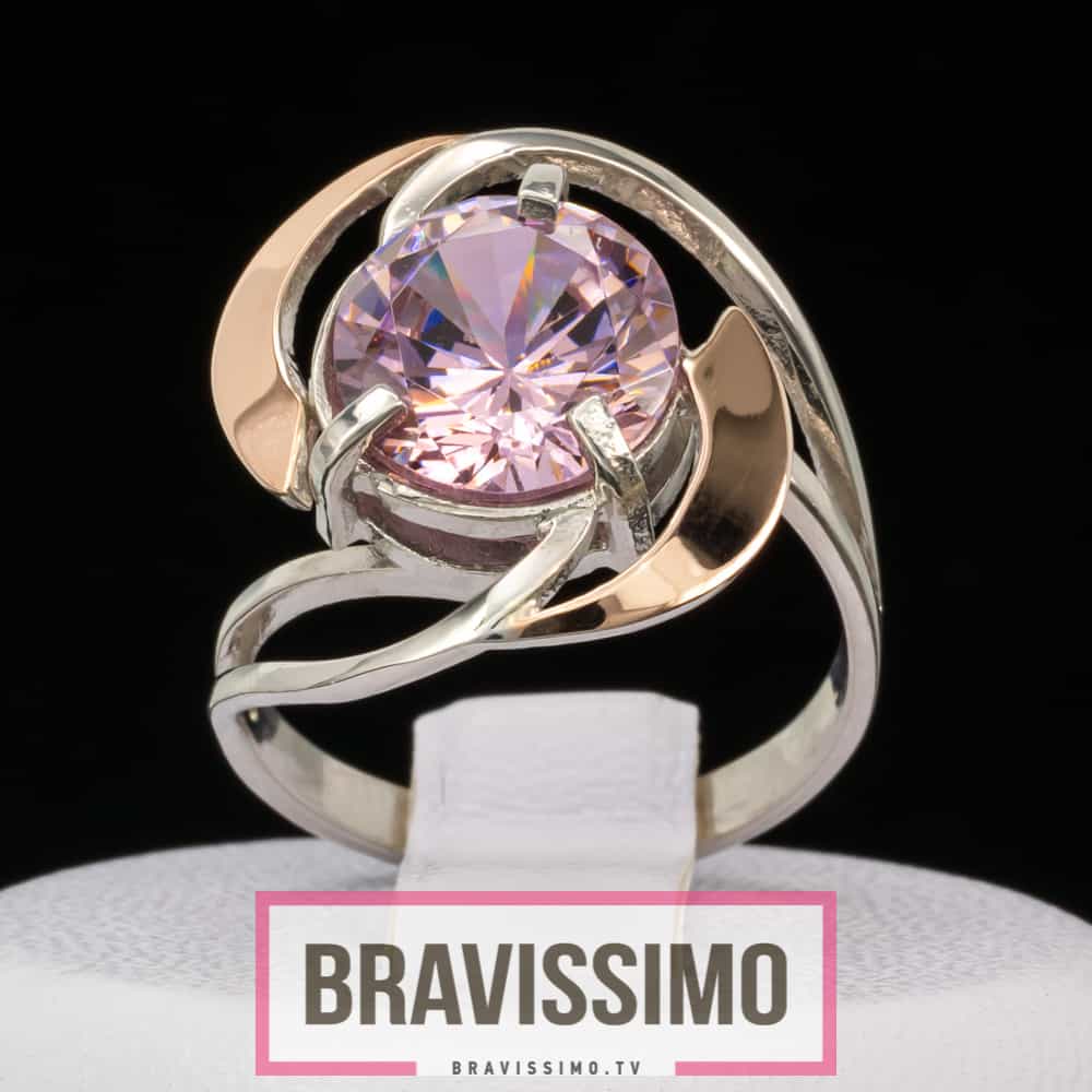 Серебряное кольцо с золотом и розовым топазом