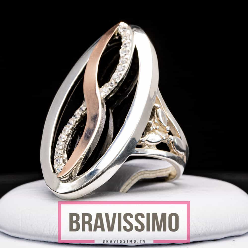 Серебряное кольцо с золотом, чёрным ониксом и фианитами