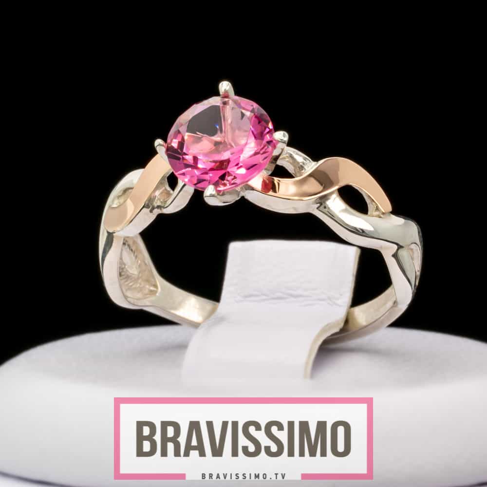Серебряное кольцо с золотом и розовой шпинелью