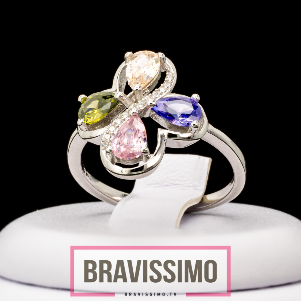 Серебряное кольцо с аметистом, оливином, цитрином, розовым топазом и фианитами