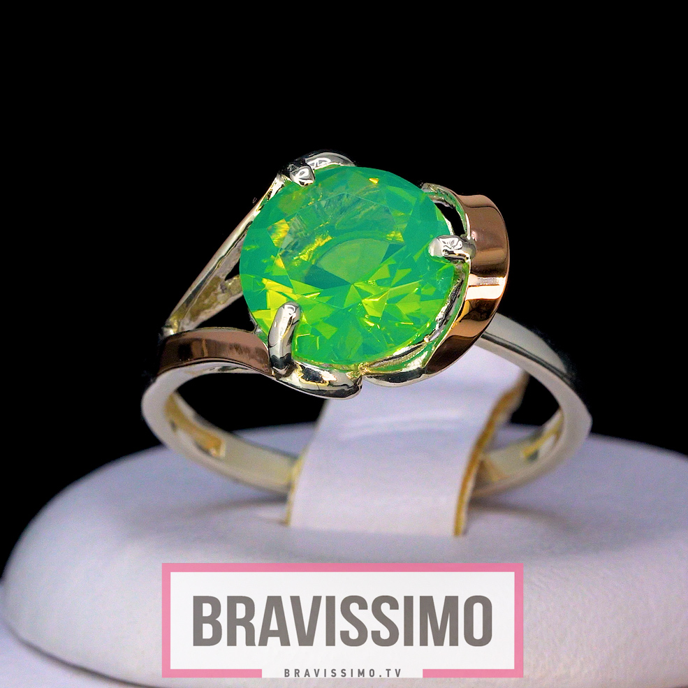 Серебряное кольцо с золотом и зеленым опалом