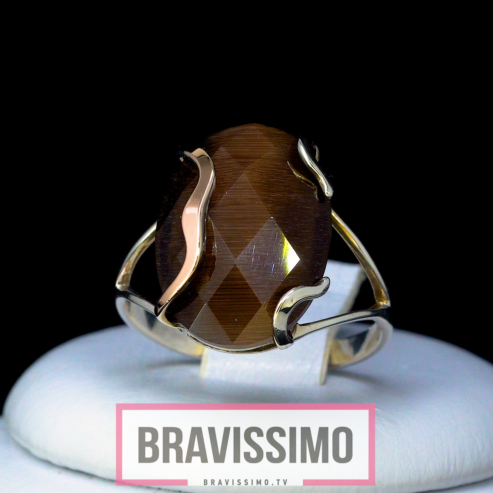 Серебряное кольцо с золотом и коричневым улекситом