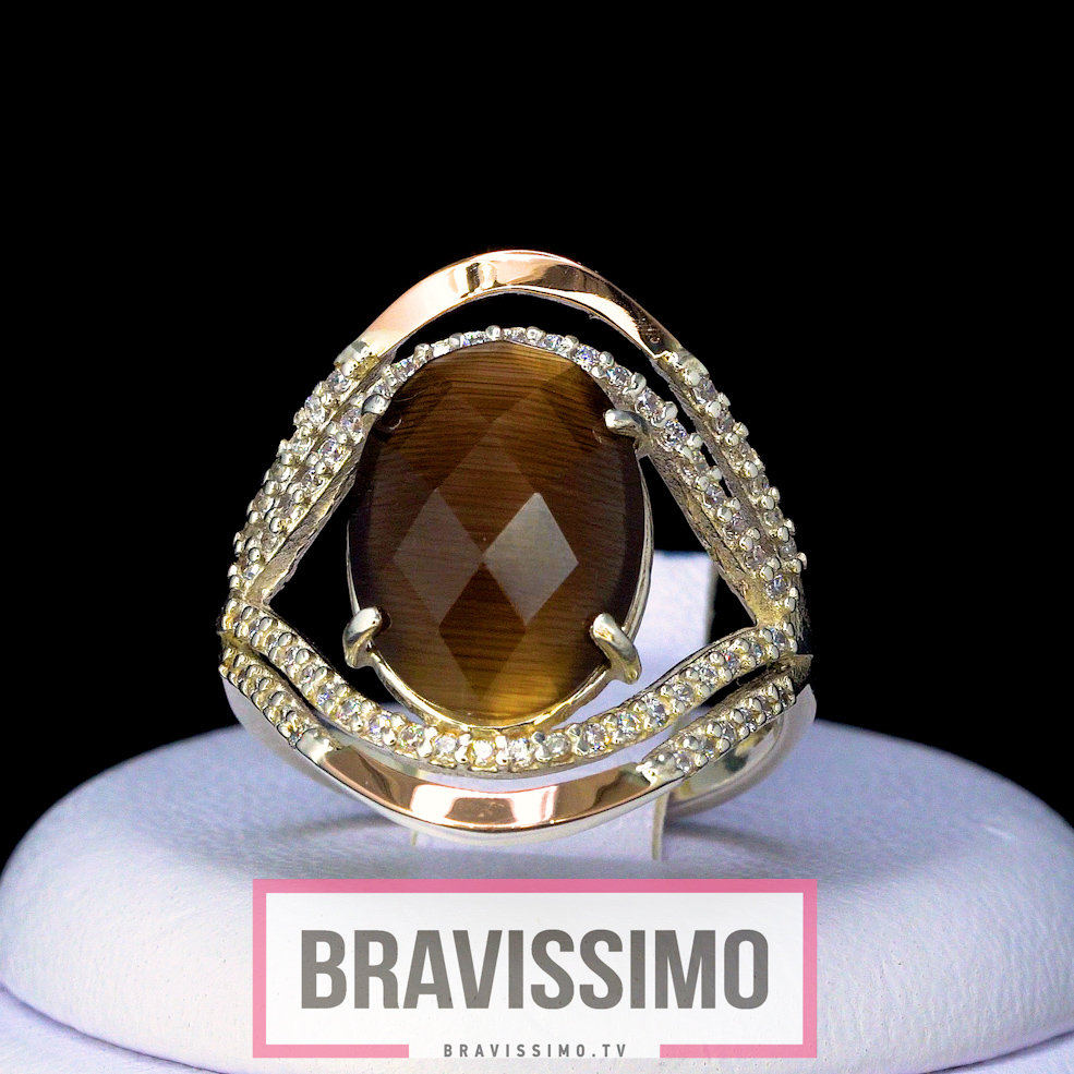 Серебряное кольцо с золотом и коричневым улекситом