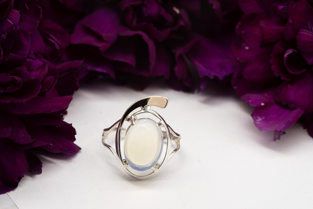 Серебряное кольцо с золотом и лунным  камнем